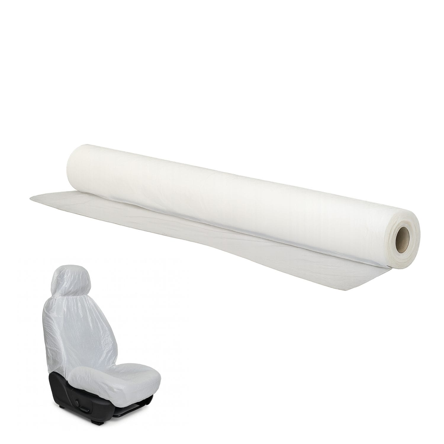 Rotolo coprisedili monouso per auto con esempio di utilizzo sul sedile