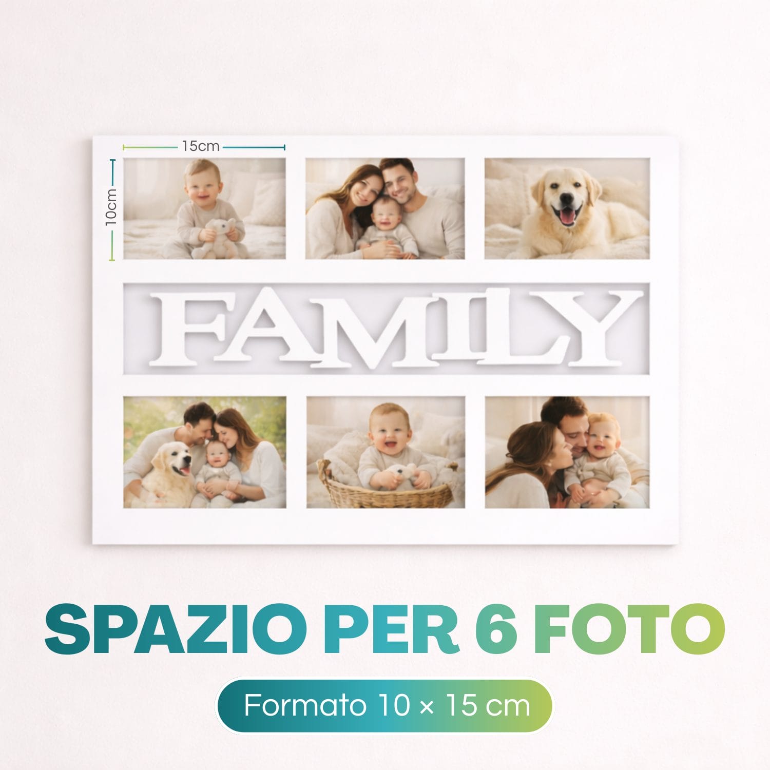 cornice family multifoto 6 slot Cornice FAMILY multifoto con spazio per 6 foto formato 10x15 cm