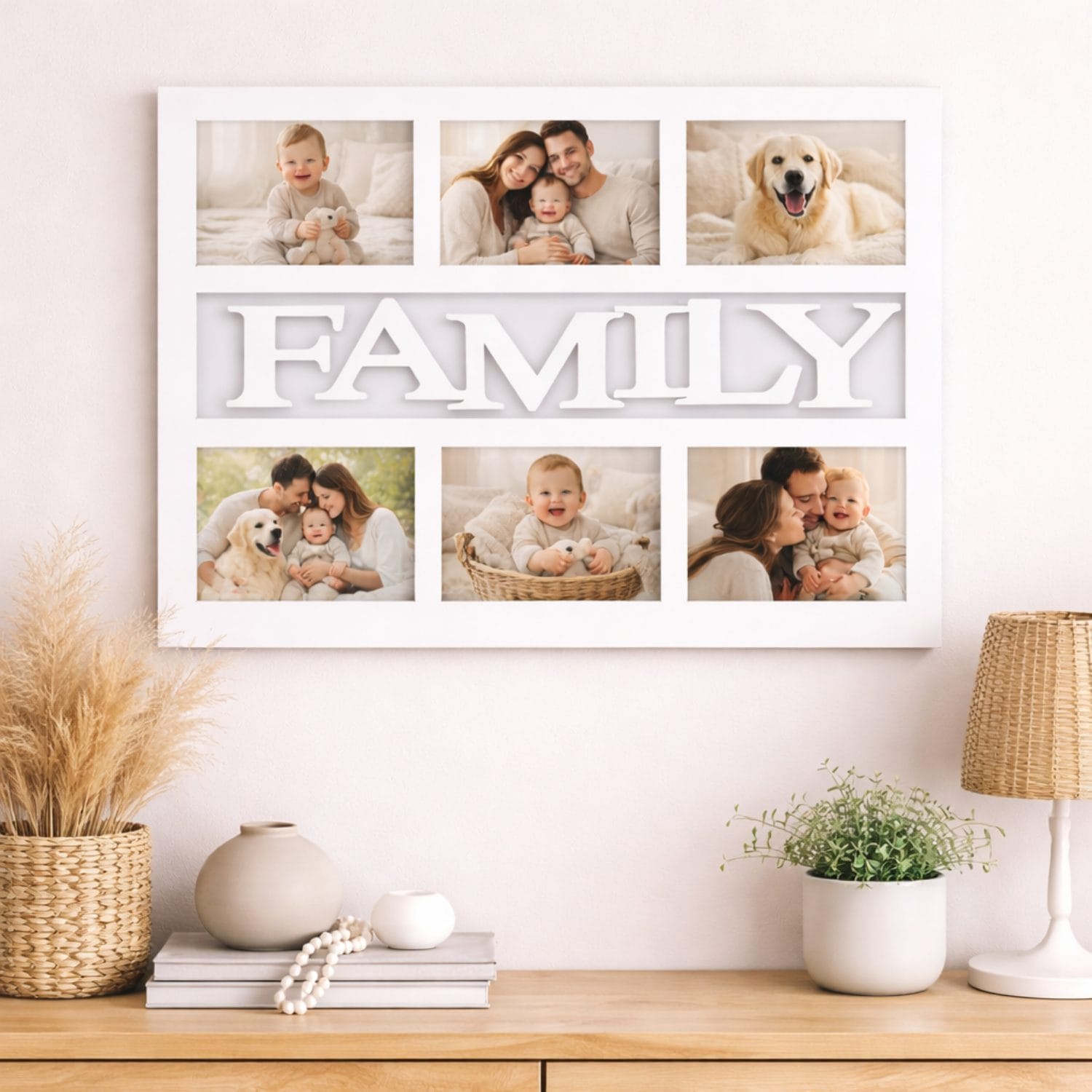cornice family multifoto coreografica Cornice FAMILY multifoto bianca da parete con 6 fotografie inserite