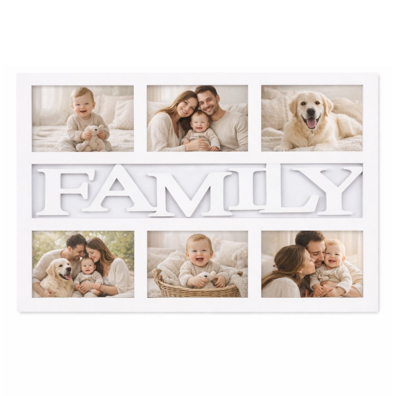 cornice family multifoto principale Cornice FAMILY multifoto bianca con 6 foto orizzontali da parete