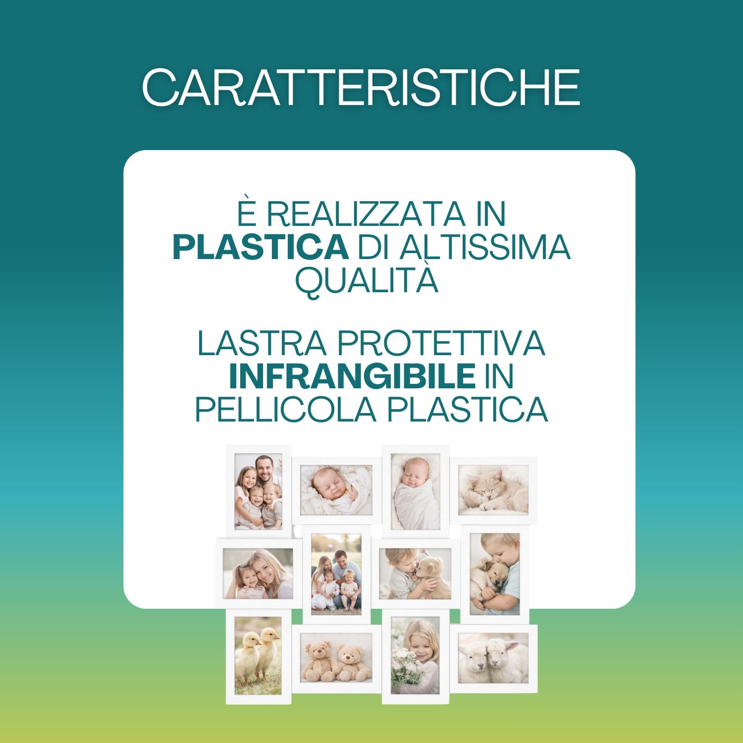 cornice multifoto caratteristiche Cornice portafoto multifoto in plastica di alta qualità con lastra protettiva