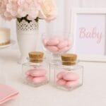 Bomboniere vetro con confetti rosa per nascita o battesimo bambina
