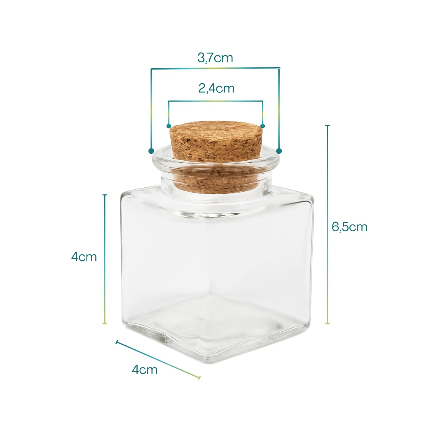 Misure barattolo bomboniera vetro 6,5x4 cm con tappo sughero 3,7 cm