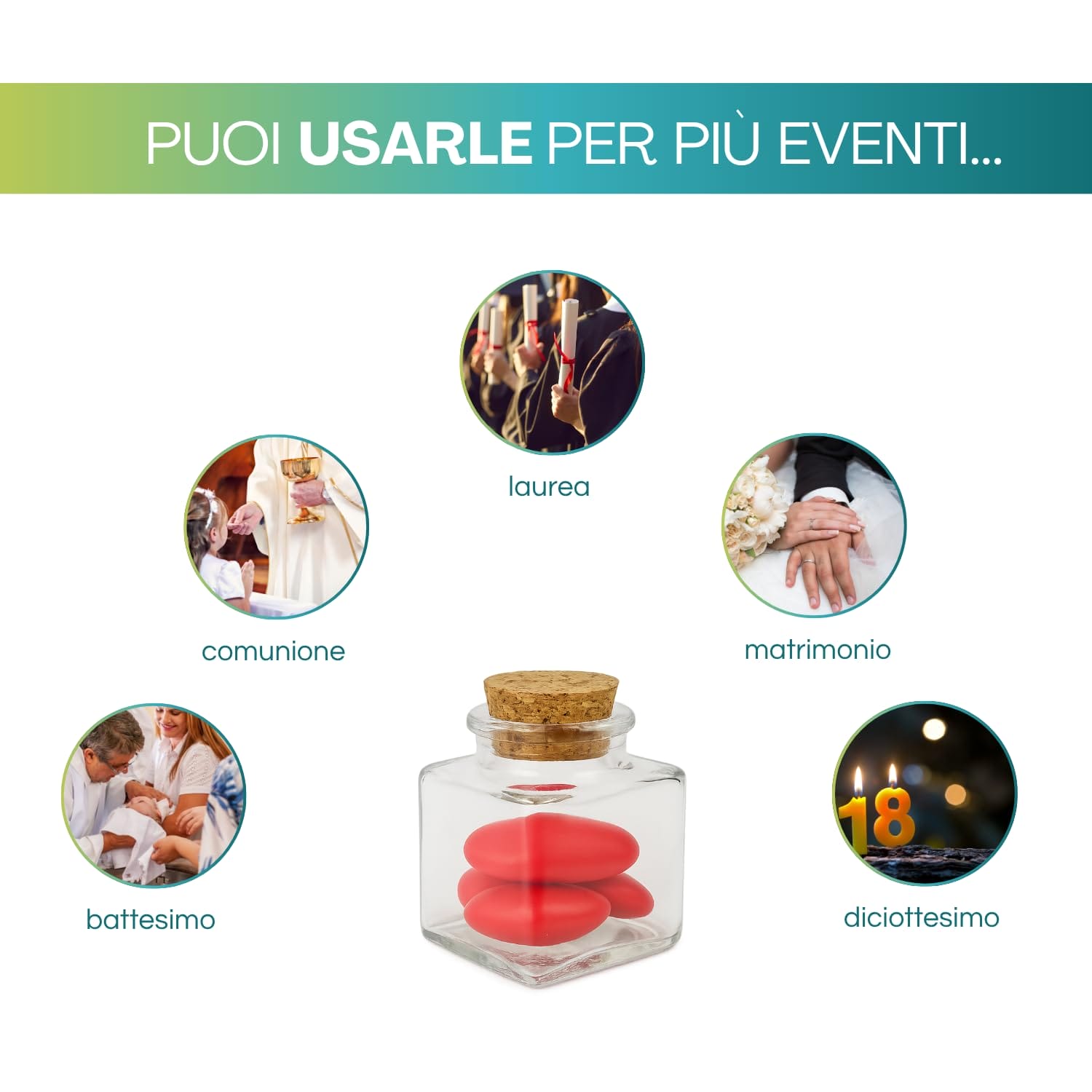 Bomboniera vetro con confetti per laurea, battesimo, nozze e comunione