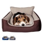 Cuccia marrone per cani di piccola taglia con cuscino relax e struttura con bordi rialzati