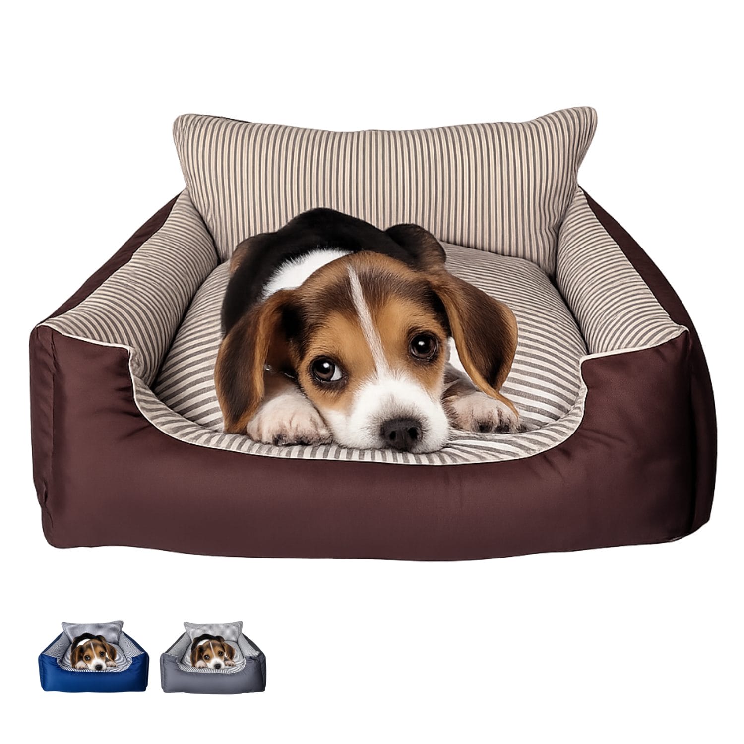 Cuccia marrone per cani di piccola taglia con cuscino relax e struttura con bordi rialzati