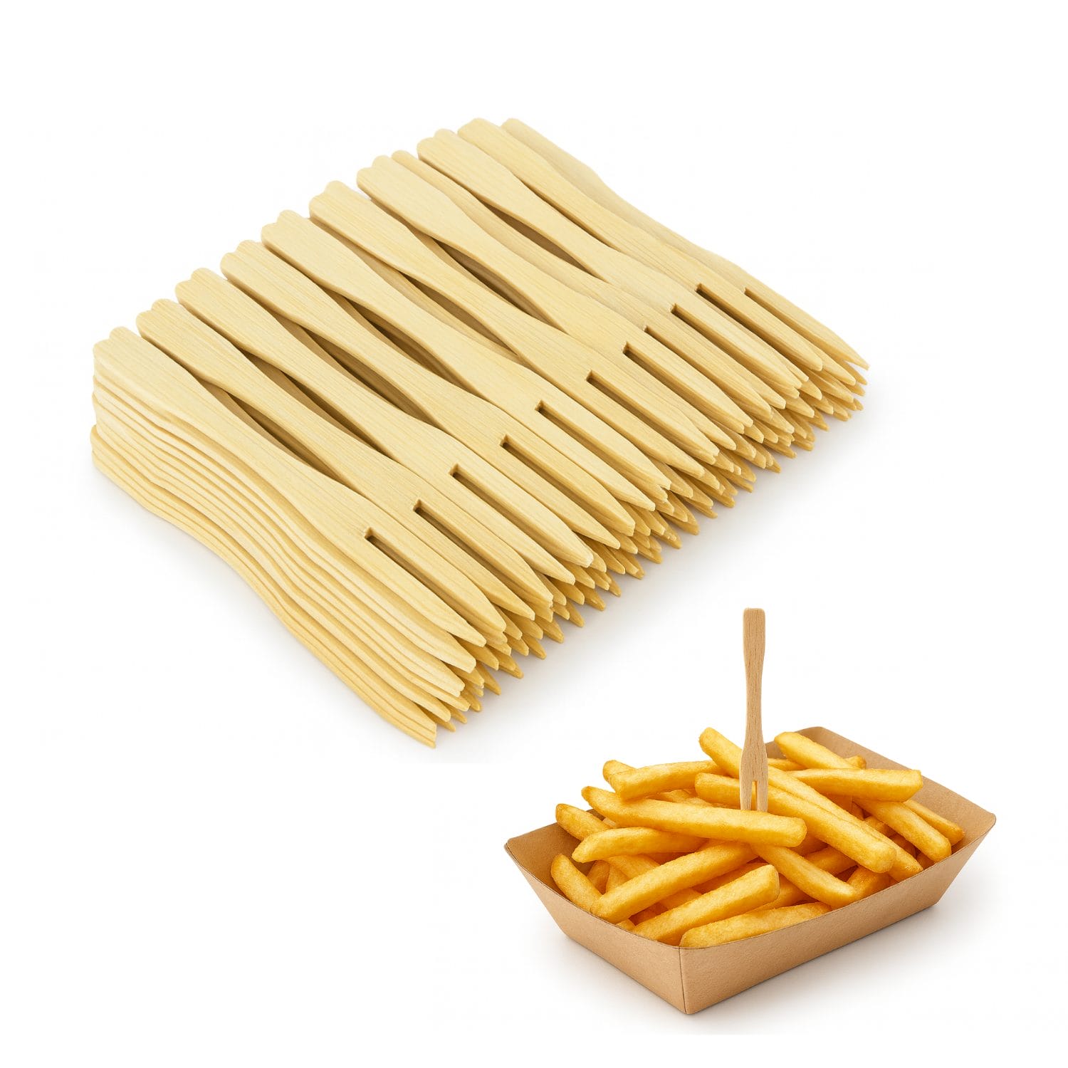 Forchettine in legno a due punte biodegradabili per finger food