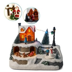 Villaggio natalizio luminoso con trenino o renne