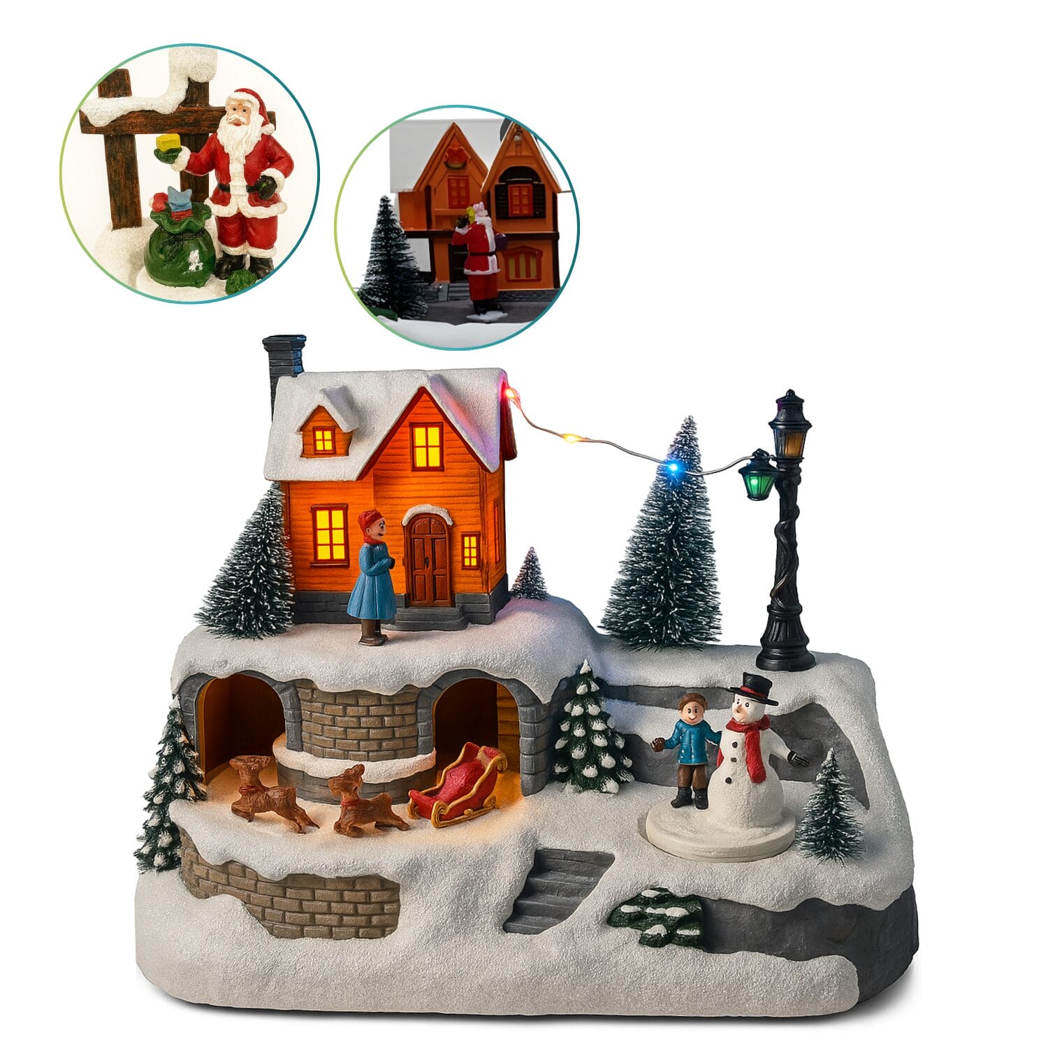 Villaggio natalizio Paluplus con Babbo Natale e casetta illuminata