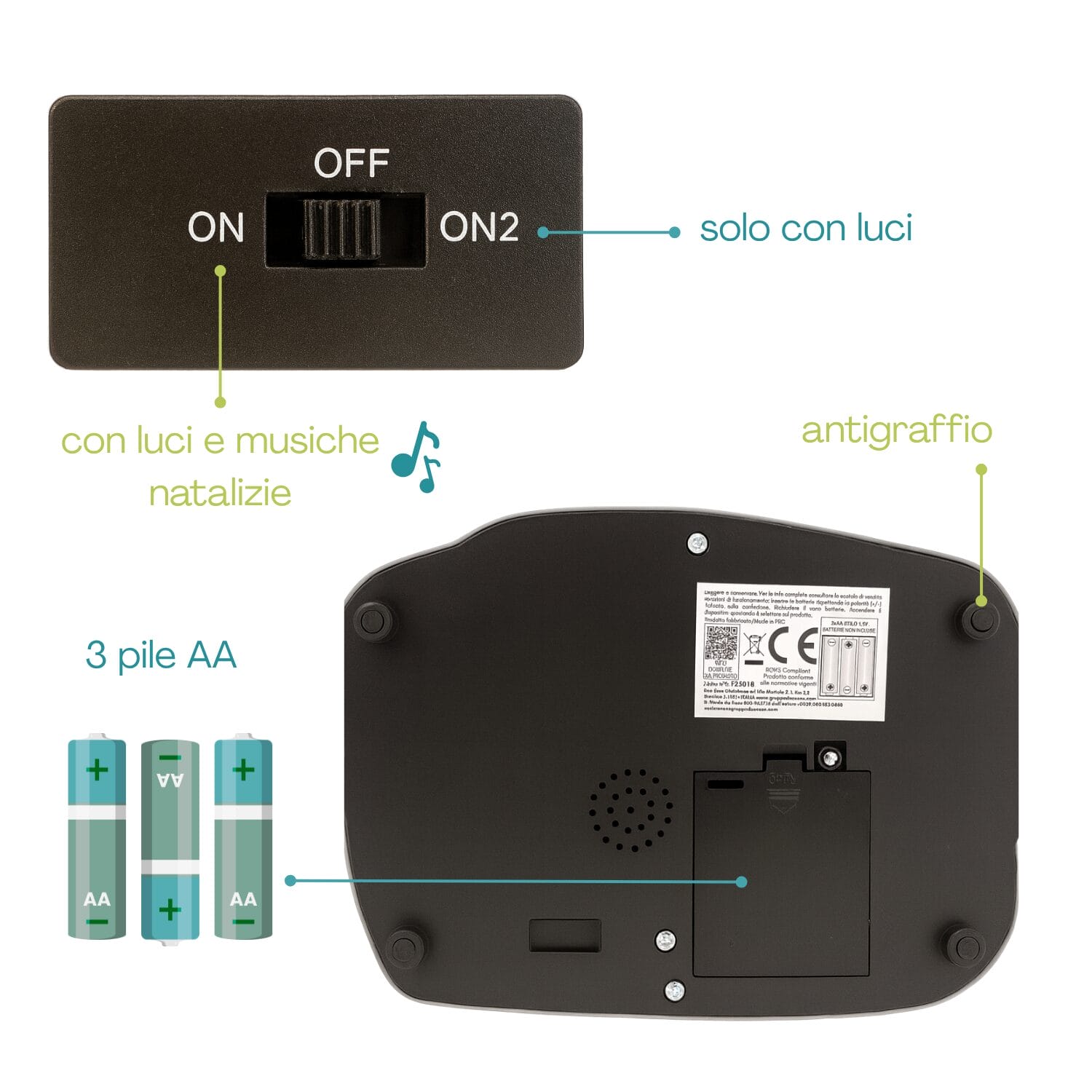 Base villaggio natalizio Paluplus con interruttore, luci e vano batterie AA