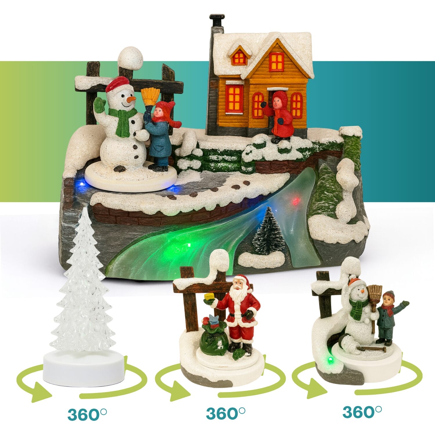 Decorazione natalizia 3 modelli con luci colorate e personaggi rotanti 360°