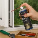 Applicazione grasso spray al litio su cerniera finestra per eliminare attrito e rumori