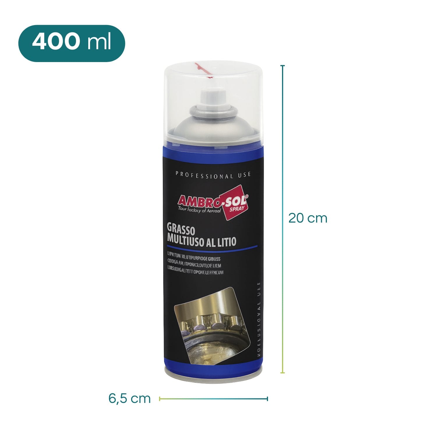 Grasso spray al litio Ambro-Sol 400 ml con dimensioni bomboletta 20x6,5 cm