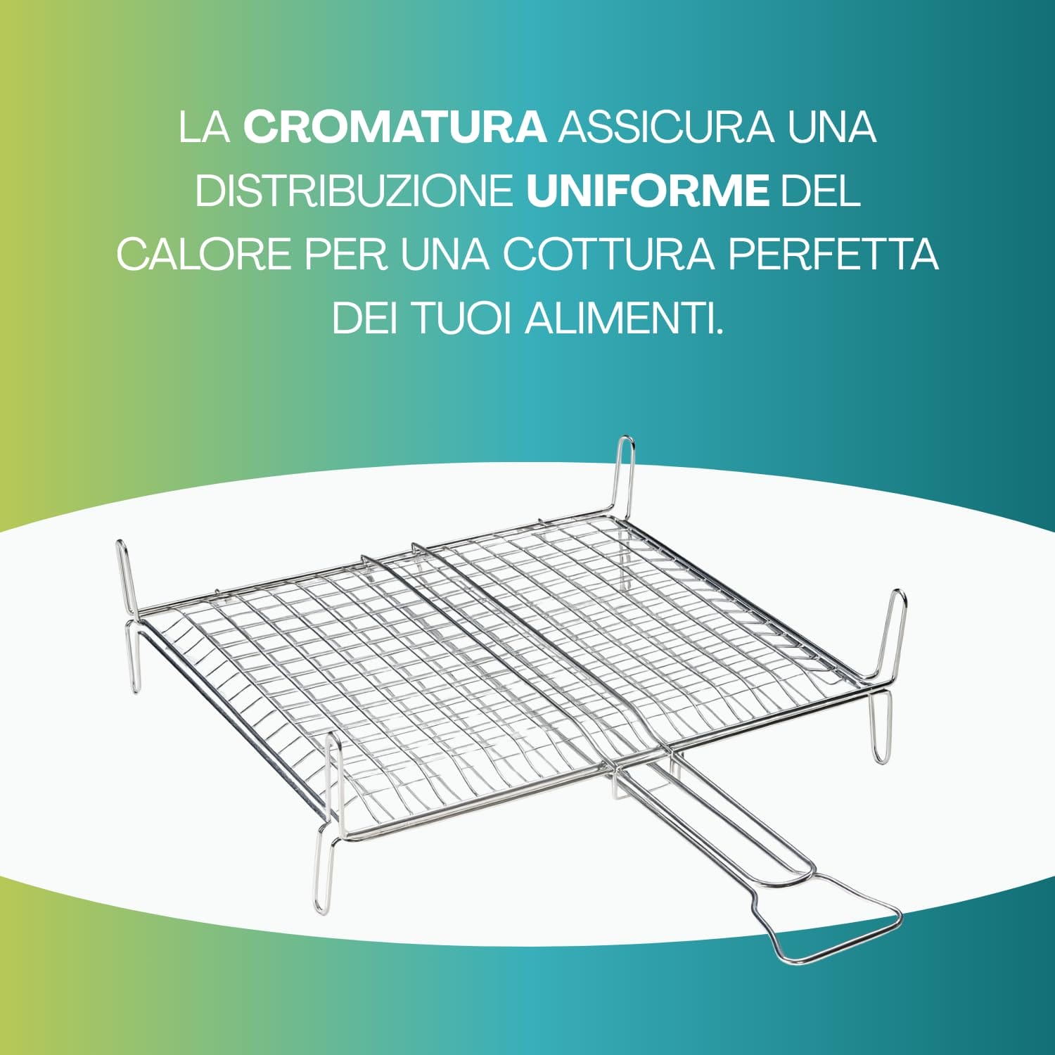 Griglia barbecue cromata per cottura uniforme di carne, pesce e verdure