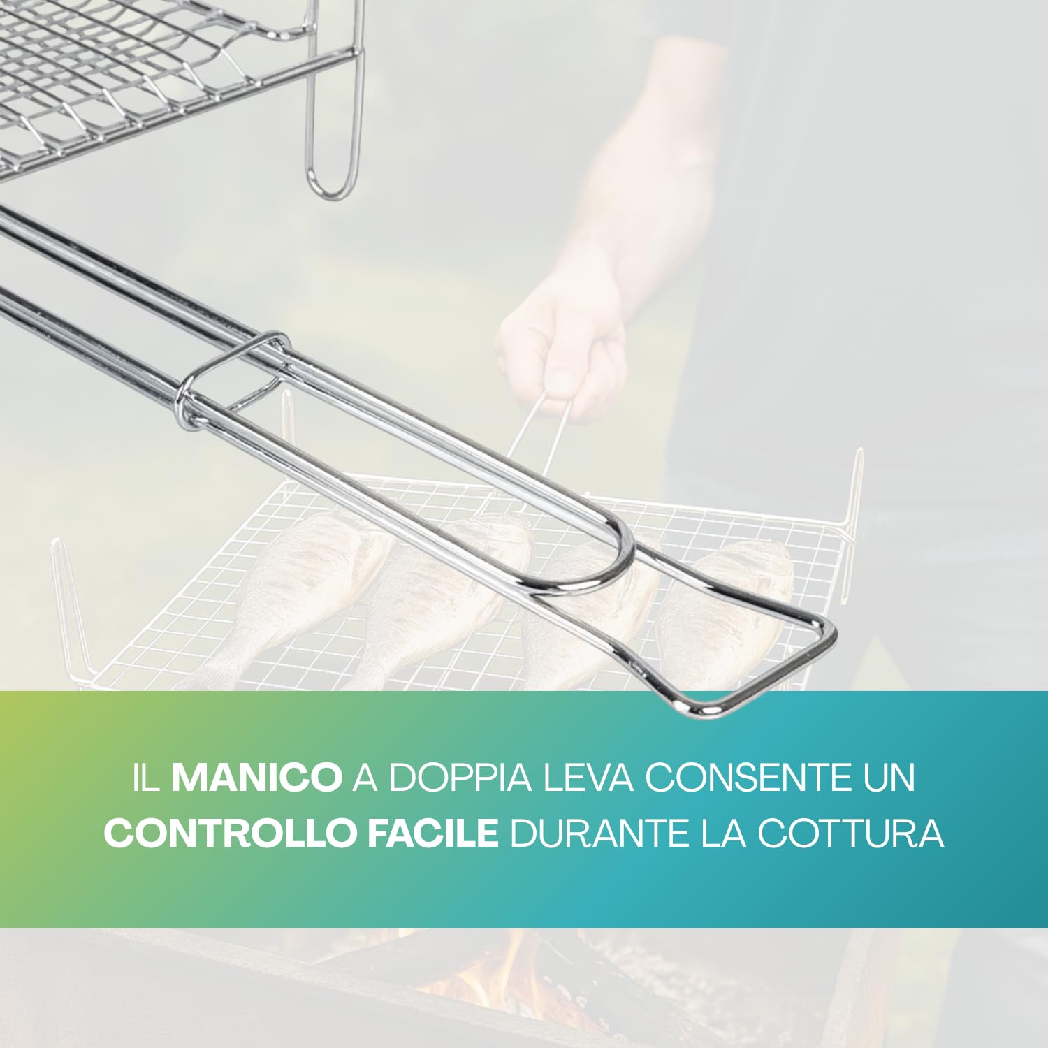 Griglia barbecue con manico a doppia leva per un facile controllo della cottura