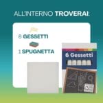 Set lavagna con 6 gessetti bianchi e spugnetta cancellabile incluso
