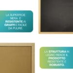 Lavagna nera con cornice in legno resistente e superficie antigraffio