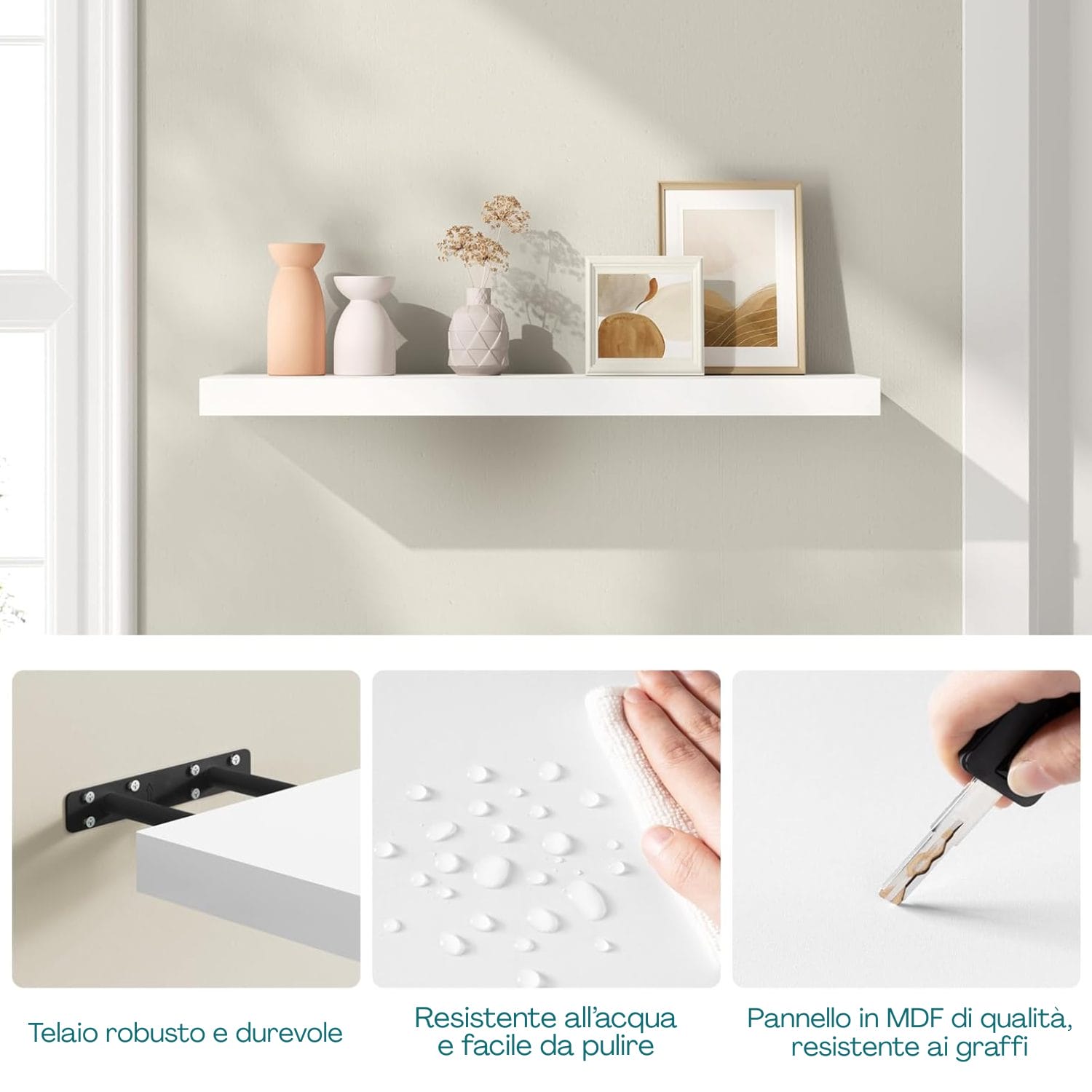 Pannello in MDF di qualità resistente ai graffi, mensola bianca durevole e robusta