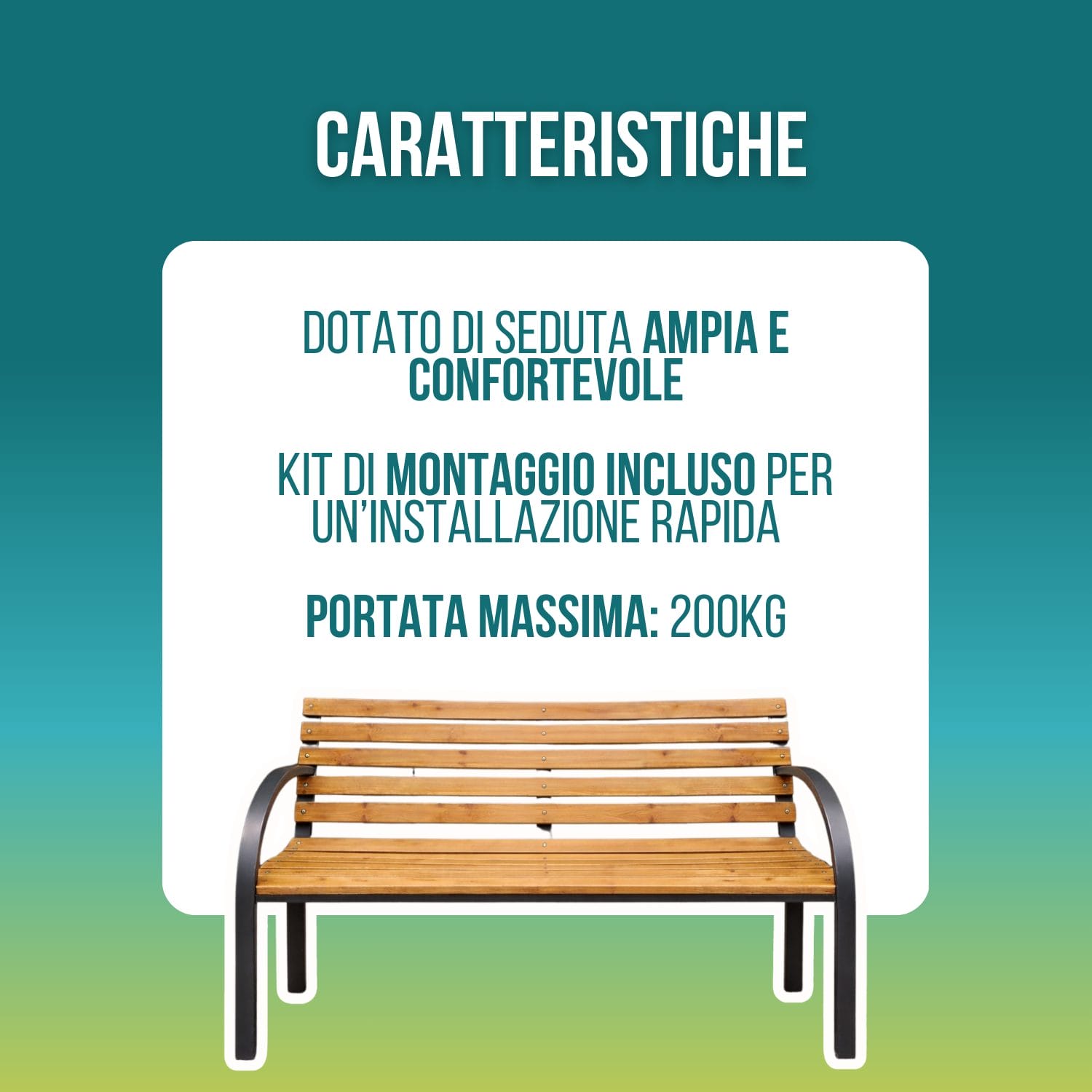 panchina in legno caratteristiche Panchina da esterno in legno e acciaio con seduta ampia e confortevole, kit di montaggio incluso e portata 200 kg