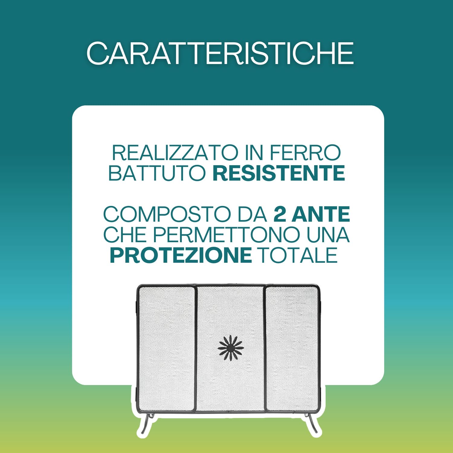 Parascintille in ferro battuto con 2 ante pieghevoli per protezione totale del camino