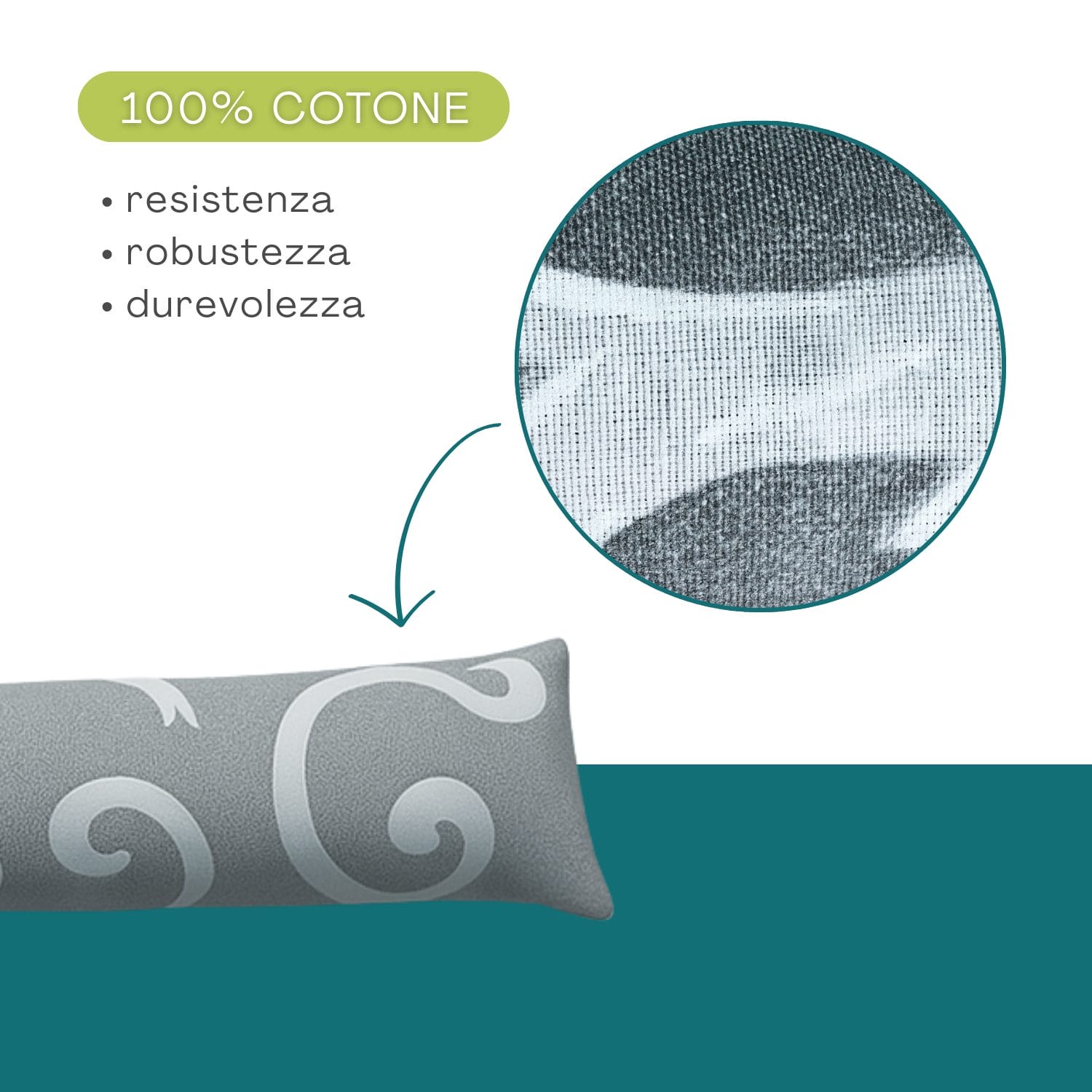 Tessuto in cotone del paraspiffero damascato grigio con zoom dettaglio