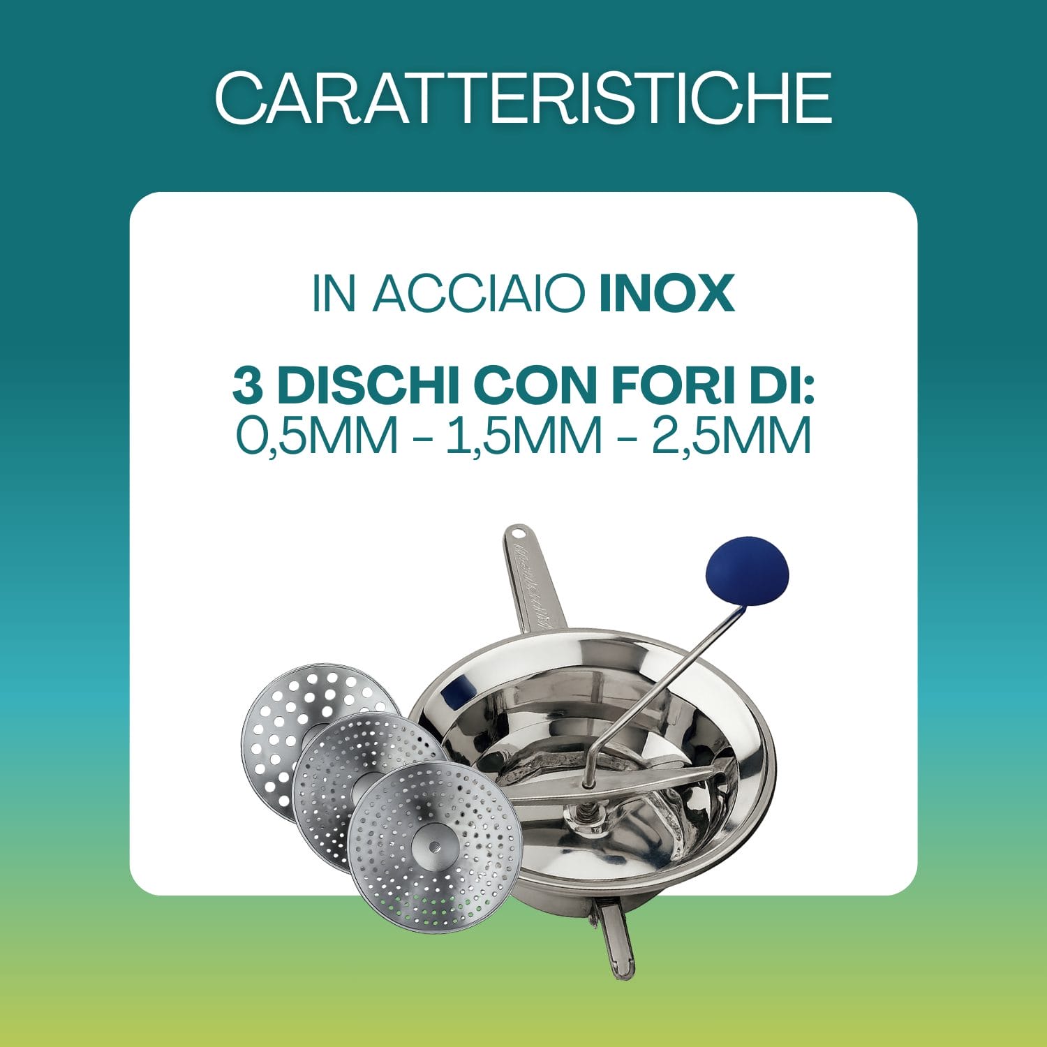passaverdure in acciaio caratteristiche Passaverdure in acciaio inox con 3 dischi intercambiabili