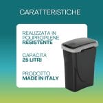 pattumiera con coperchio basculante caratteristiche grigio Pattumiera 25 litri nera con coperchio grigio in plastica resistente Made in Italy