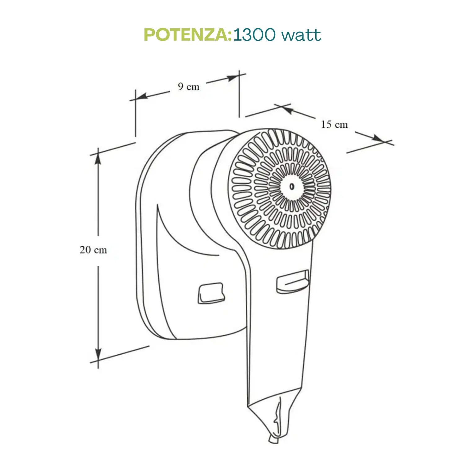 Phon da parete 1300 watt con misure compatte e montaggio a muro