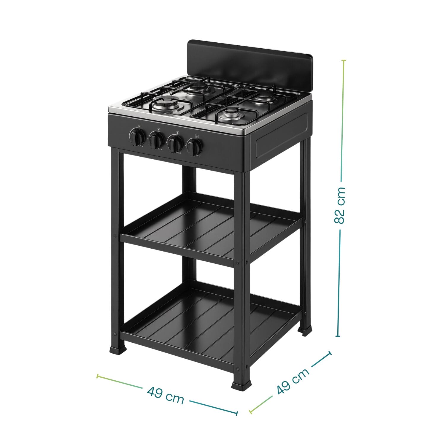 Fornello portatile a gas bianco 4 fuochi con ripiani – misure 49x49x82 cm