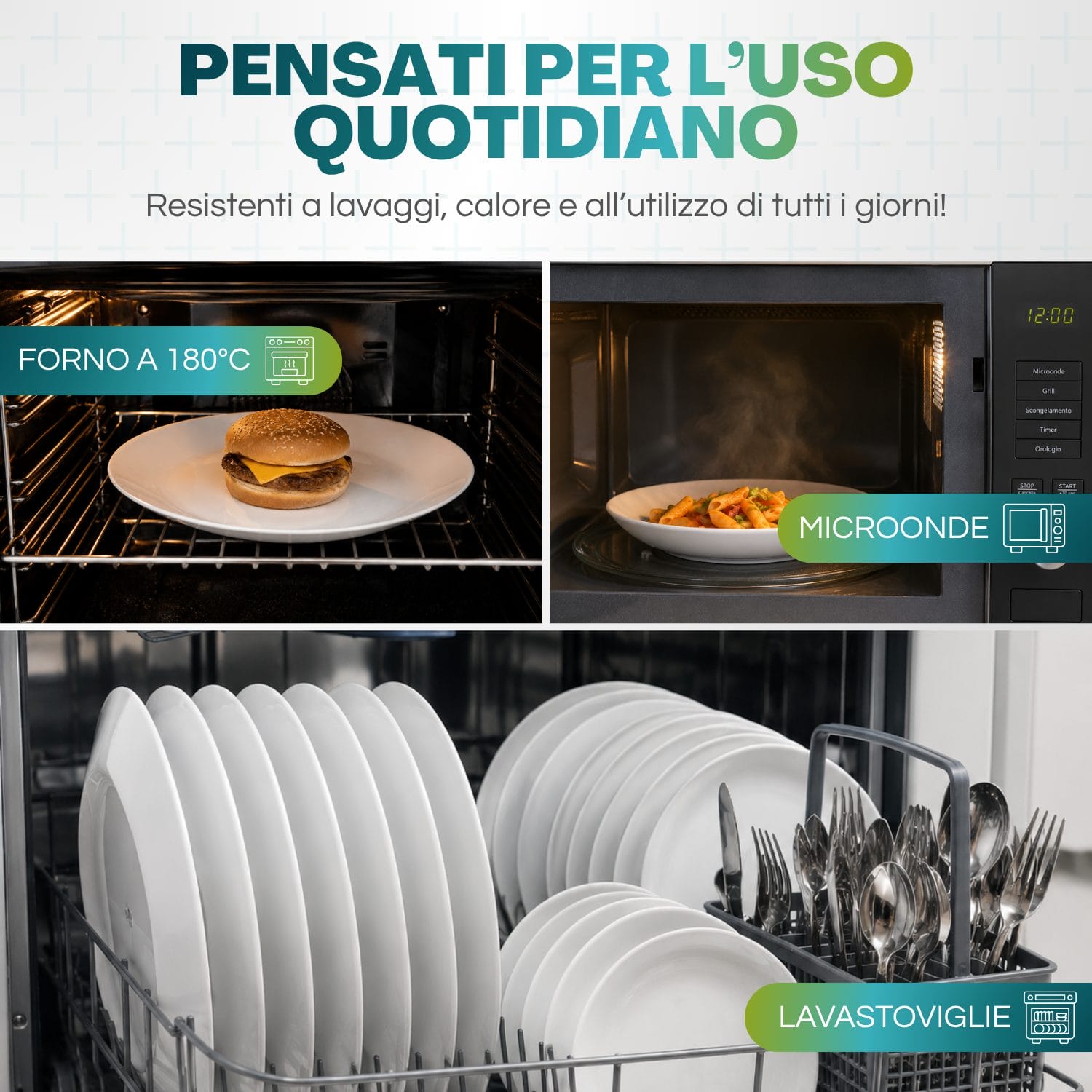 Piatti rotondi in porcellana adatti a forno microonde e lavastoviglie per tutti i giorni