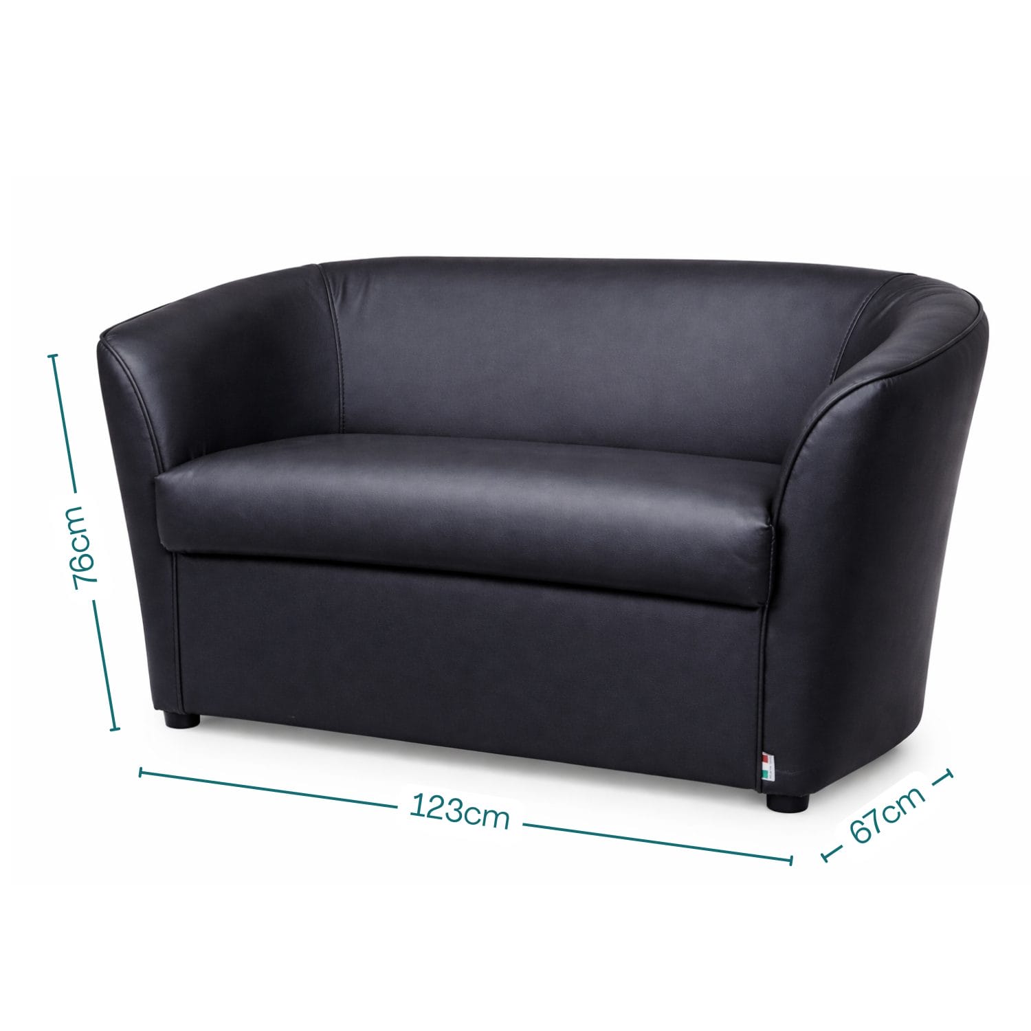 Divano a pozzetto 2 posti nero, dimensioni 123x67x76 cm, compatto e salvaspazio
