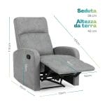 Misure Poltrona relax manuale grigia con poggiapiedi in tessuto, design elegante e struttura robusta