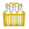 portabottiglie giallo con 6 bottiglie in vetro tappo meccanico