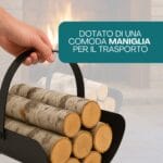 Portalegna ovale con manico in acciaio per trasporto facile della legna