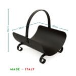 Misure portalegna ovale in acciaio nero 40x34x35 cm Made in Italy