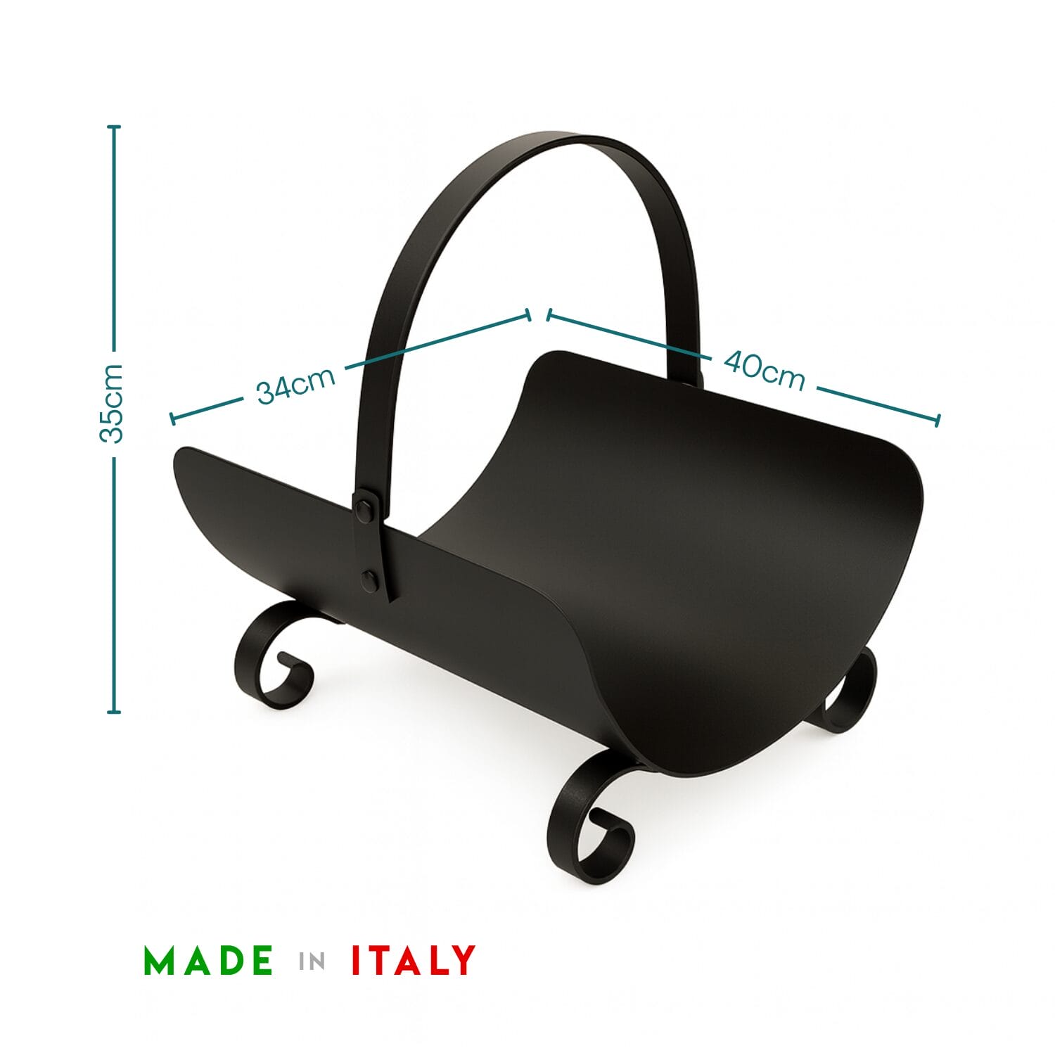 Misure portalegna ovale in acciaio nero 40x34x35 cm Made in Italy