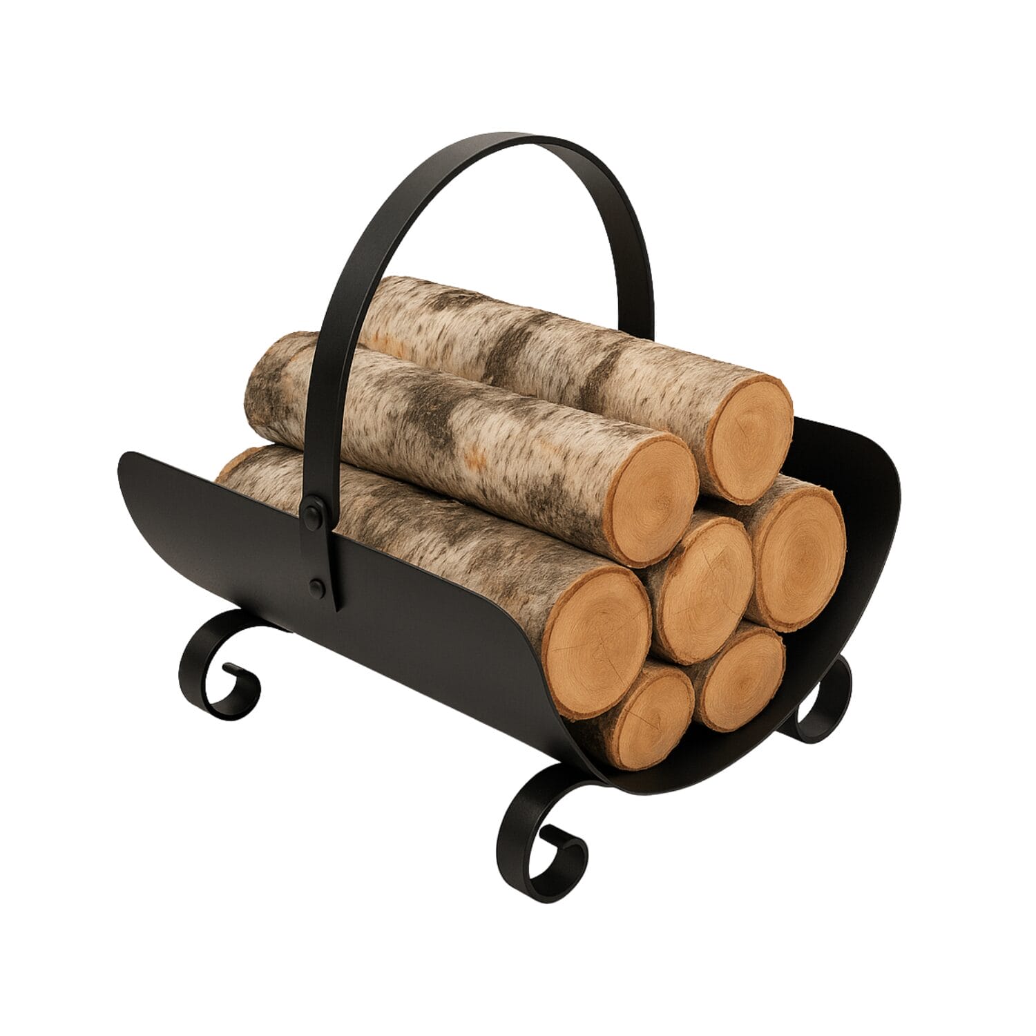 Portalegna ovale in acciaio verniciato nero con manico e design tradizionale