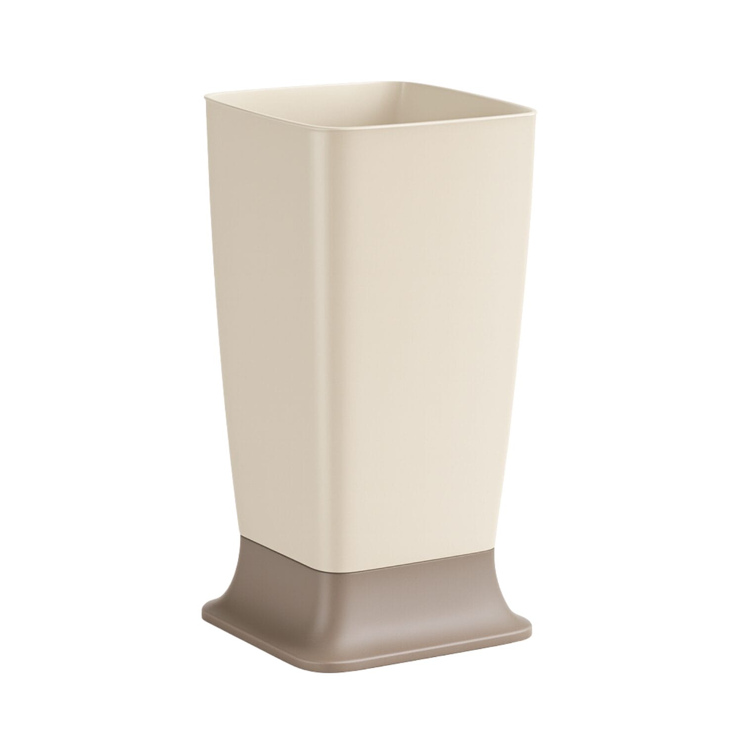 Portaombrelli beige quadrato in plastica resistente con base marrone