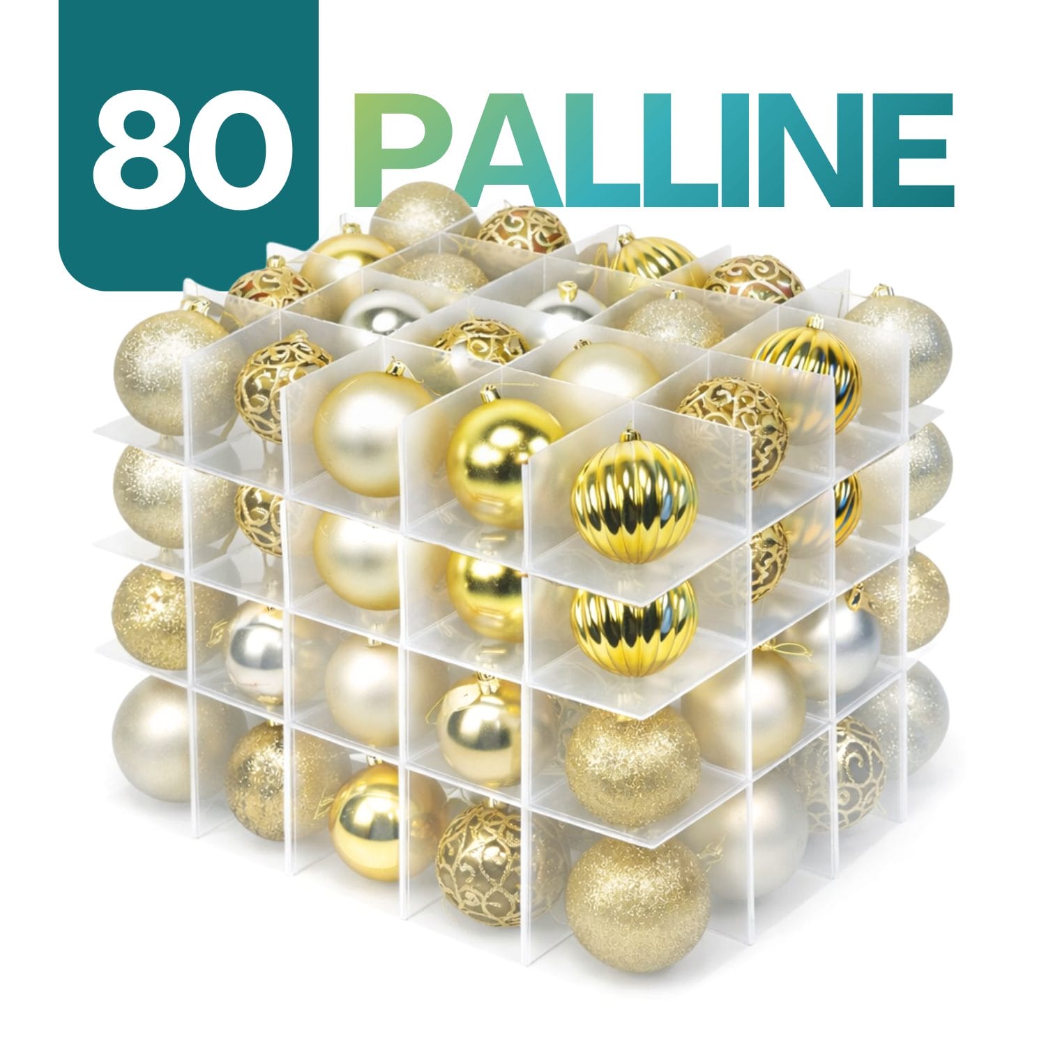 Porta palline natalizie 80 scomparti colore oro