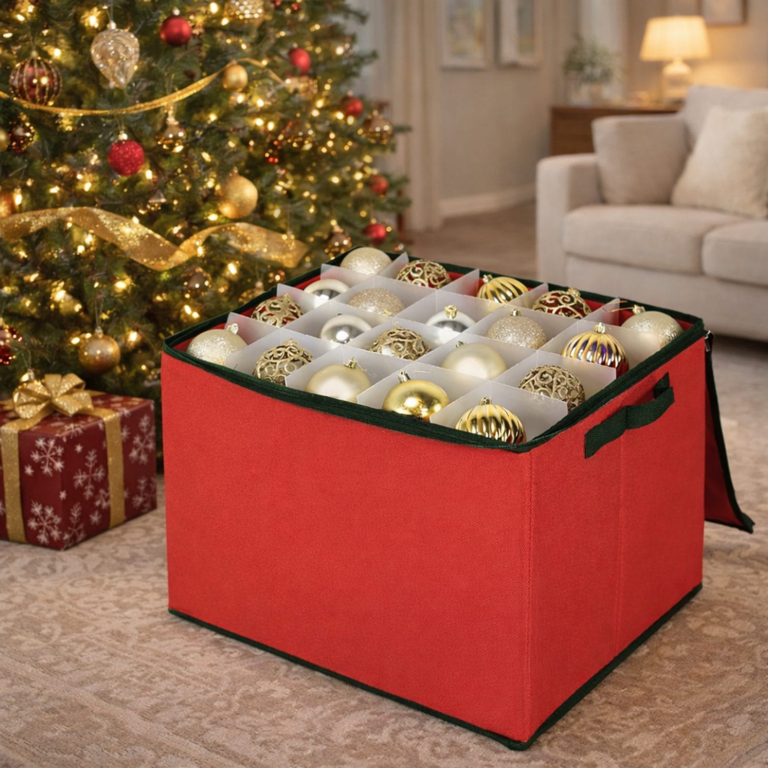 Contenitore palline natalizie con albero di Natale