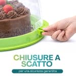 Dettaglio chiusura a scatto del portatorta per trasporto sicuro