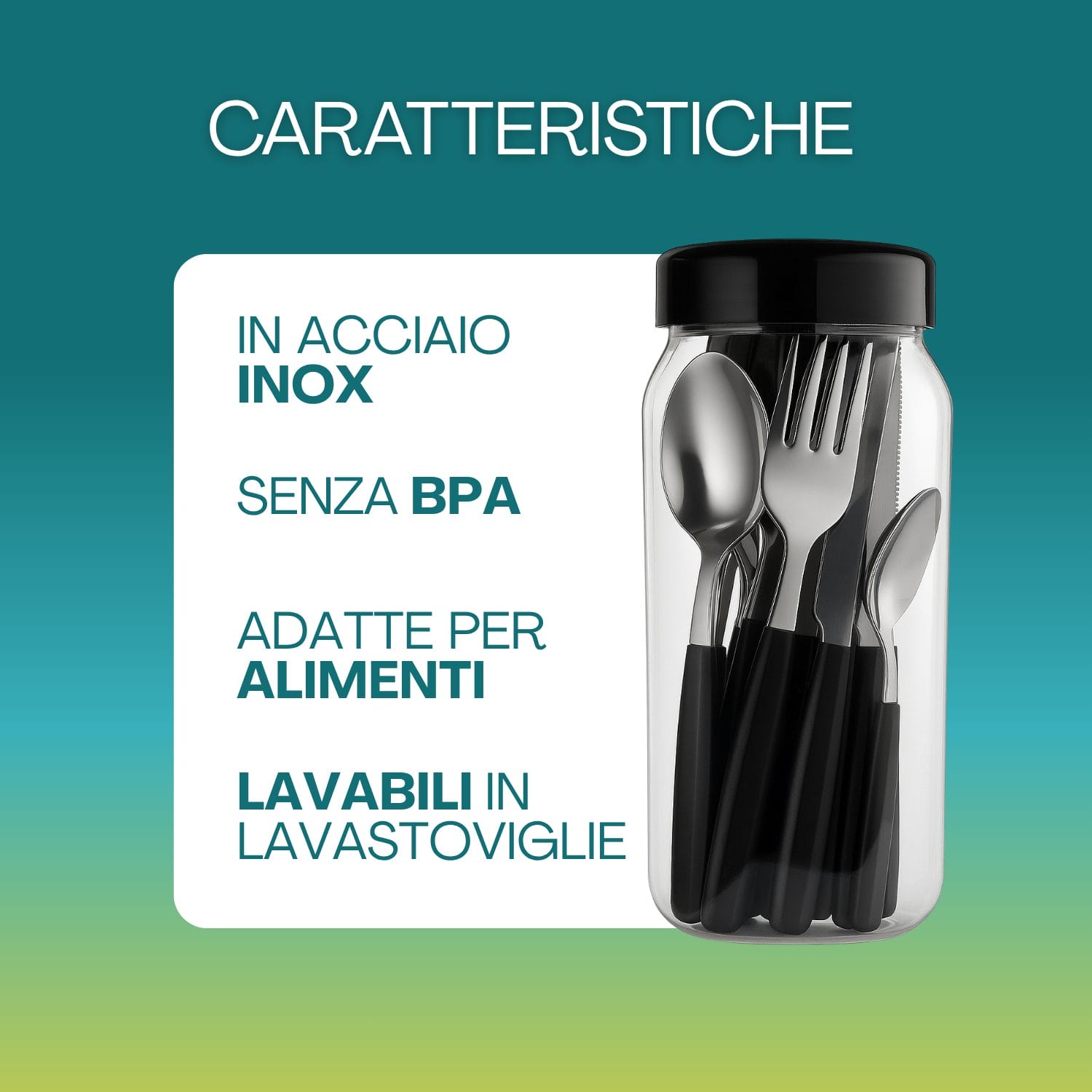 posate-nere-caratteristiche Posate Abert acciaio inox manico nero per carne pasta e dessert