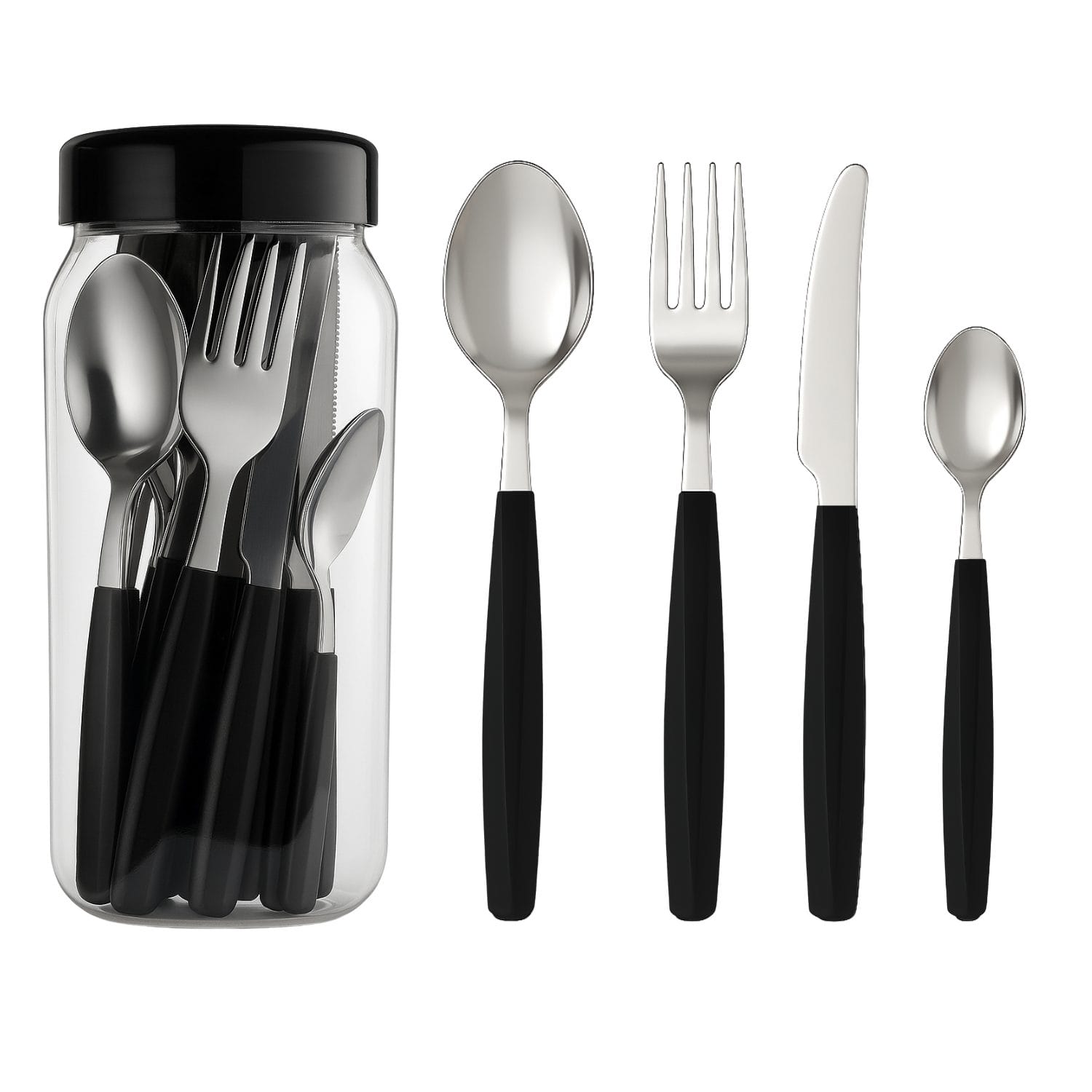 posate-nere Set posate acciaio inox 24 pezzi manico nero Abert per 6 persone