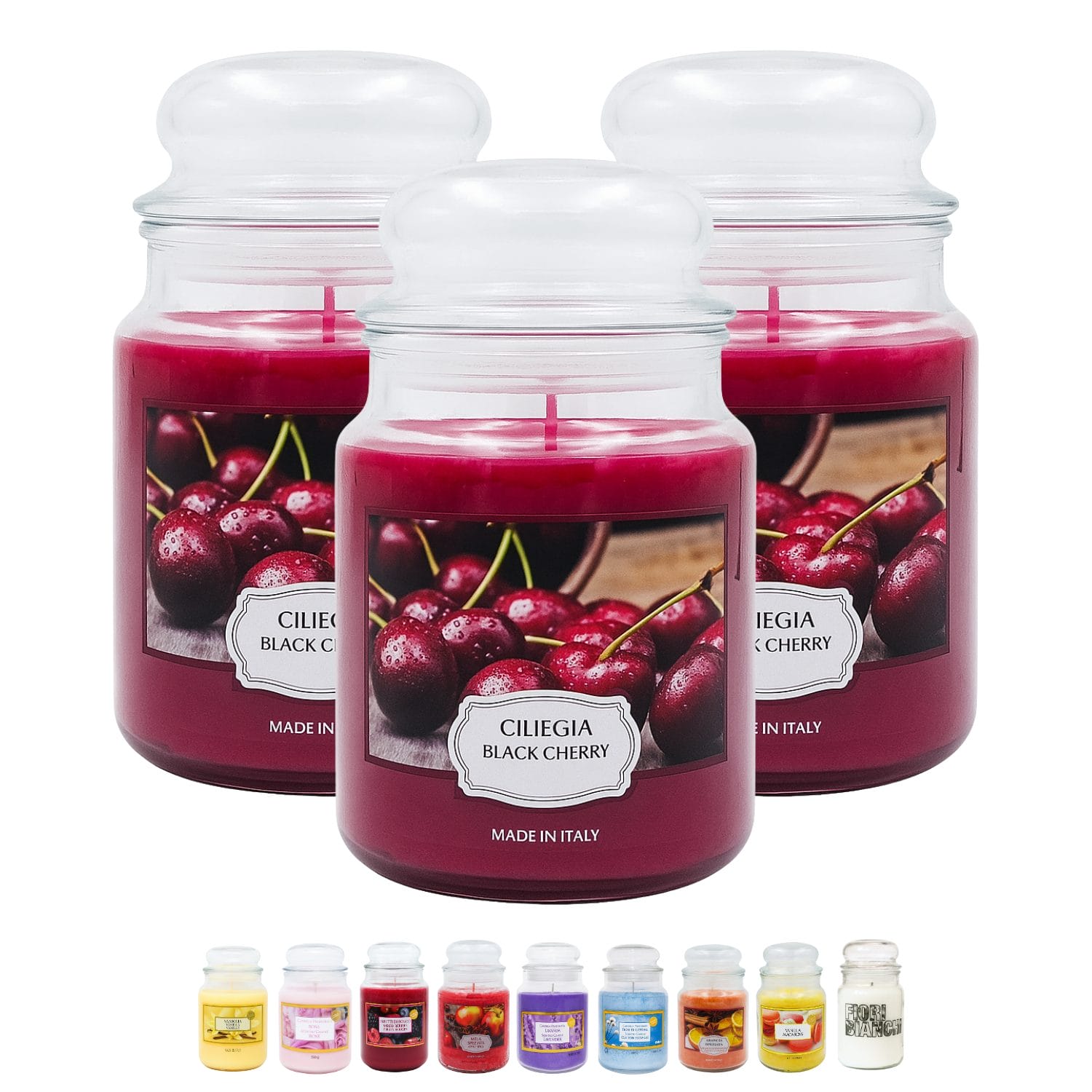 candele profumate principale ciliegia Candele profumate alla ciliegia in barattolo vetro 510 g set da 3