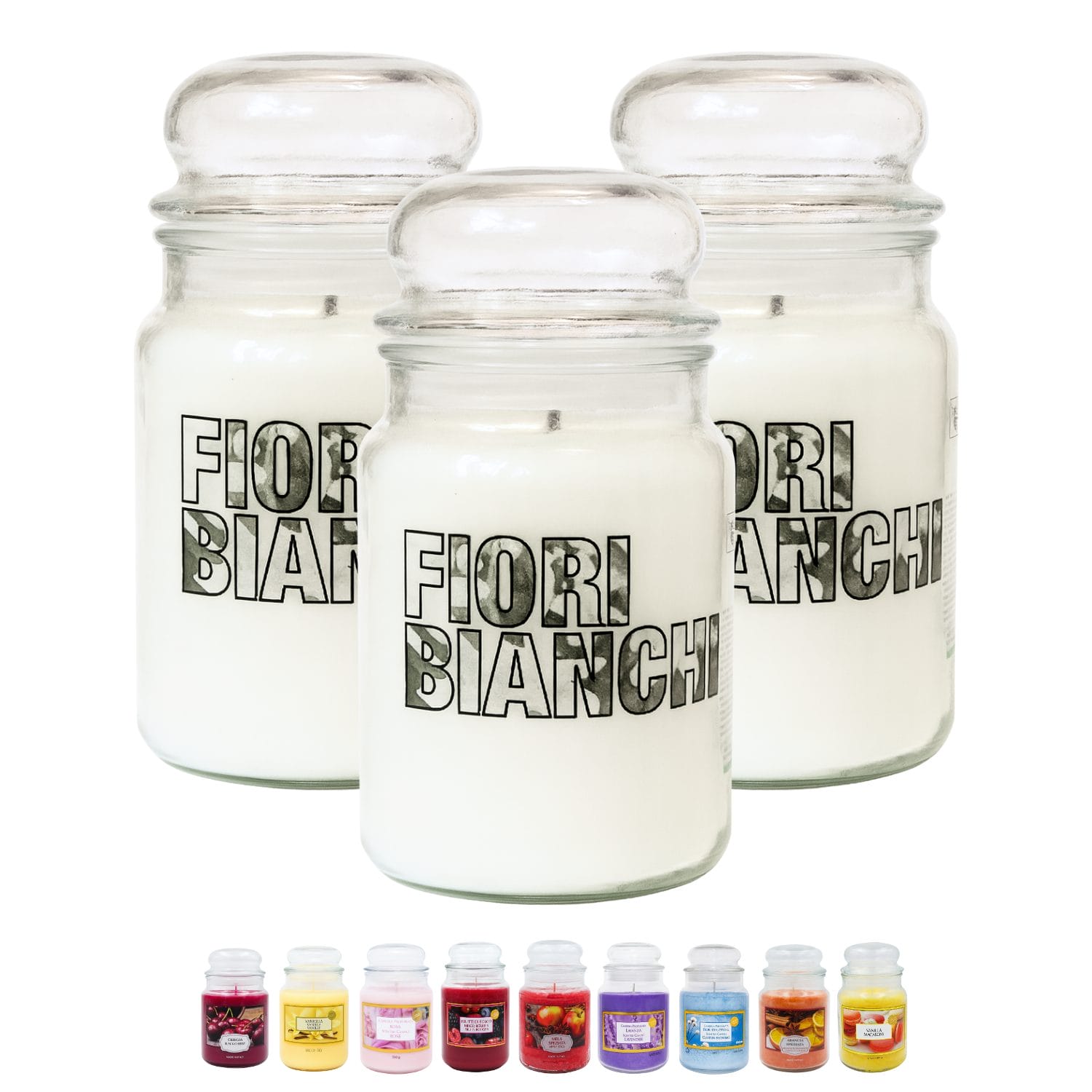 candele profumate principale fiori bianchi Set 3 candele ai fiori bianchi in giara vetro con chiusura ermetica profumate