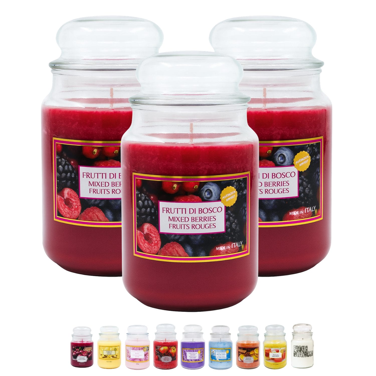 Set candele profumate ai frutti rossi in giara grande 510 g elegante