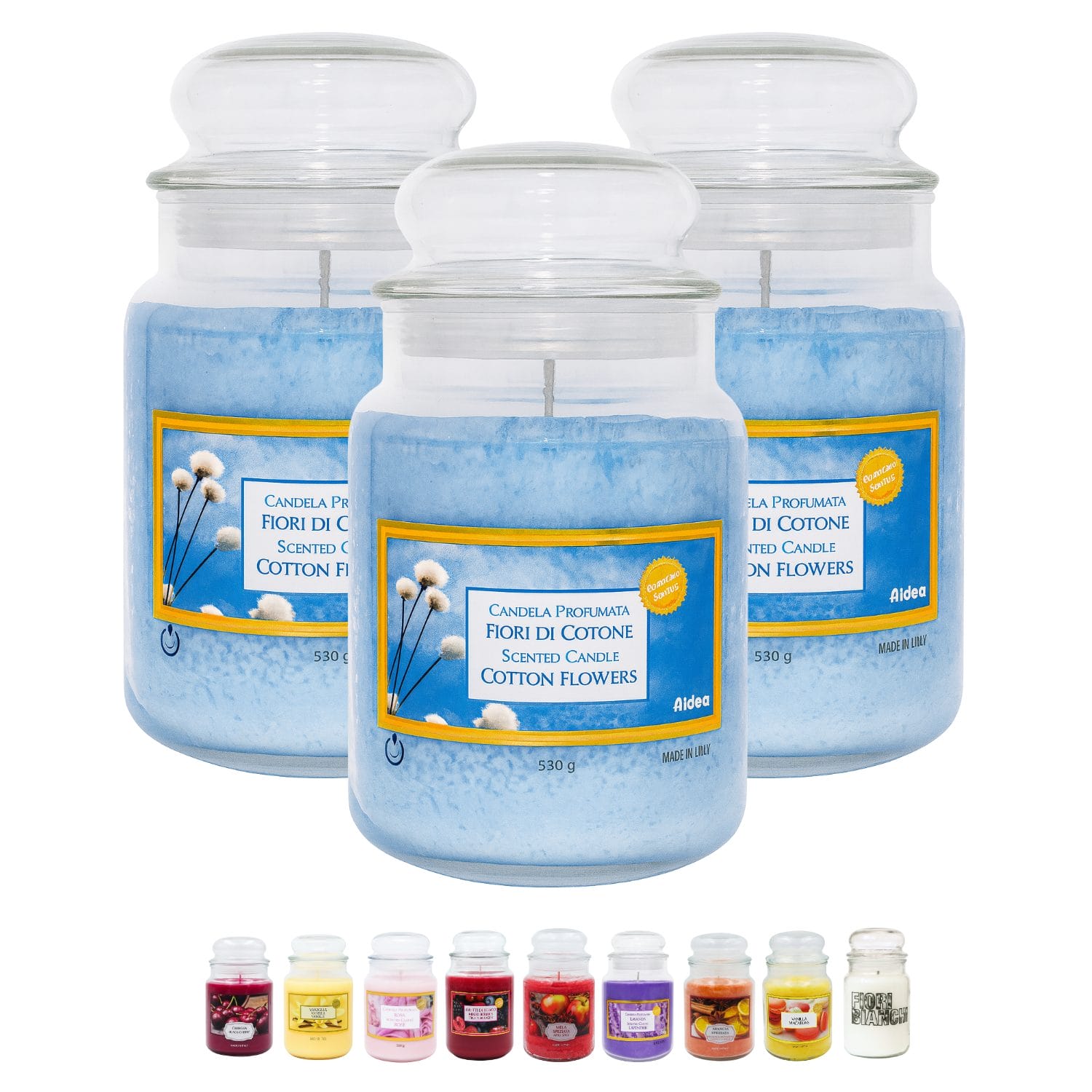 candele profumate principale talco Set 3 candele profumate di talco in giara 510 g con tappo in vetro