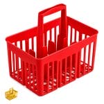 Cestello portabottiglie rosso in plastica con 6 scomparti e manico centrale per il trasporto di bottiglie