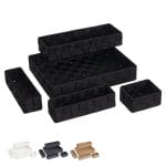 Set di cestini organizer intrecciati colore nero con vassoio e contenitori per organizzare accessori e oggetti