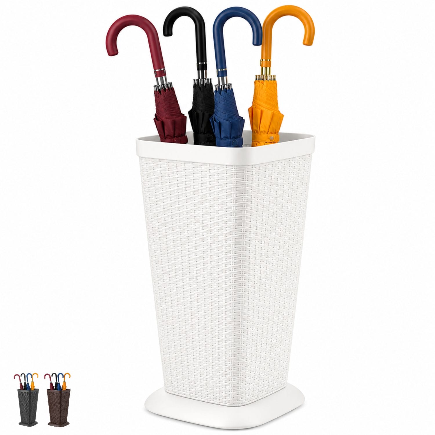 Portaombrelli bianco moderno per casa e ufficio Portaombrelli effetto rattan bianco con struttura alta e base raccogligocce per ambienti interni